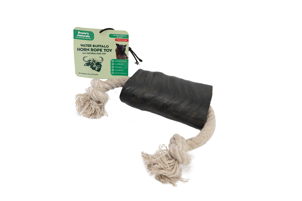 Water Buffalo Horn 14" Cotton Rope Tug Toy Dog Chews-2 Count-10 oz (WSP)-3